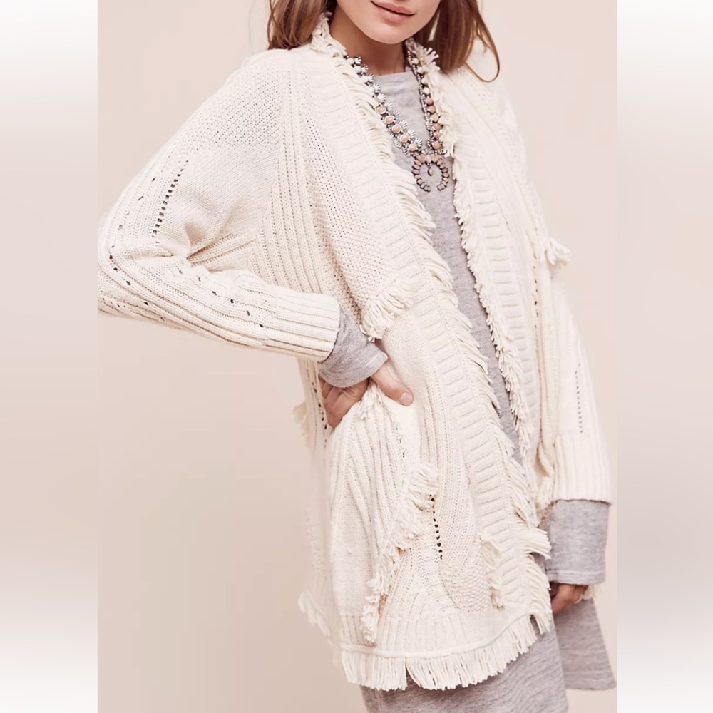 Anthropologie Rosie Neim knit fringed open cardigan